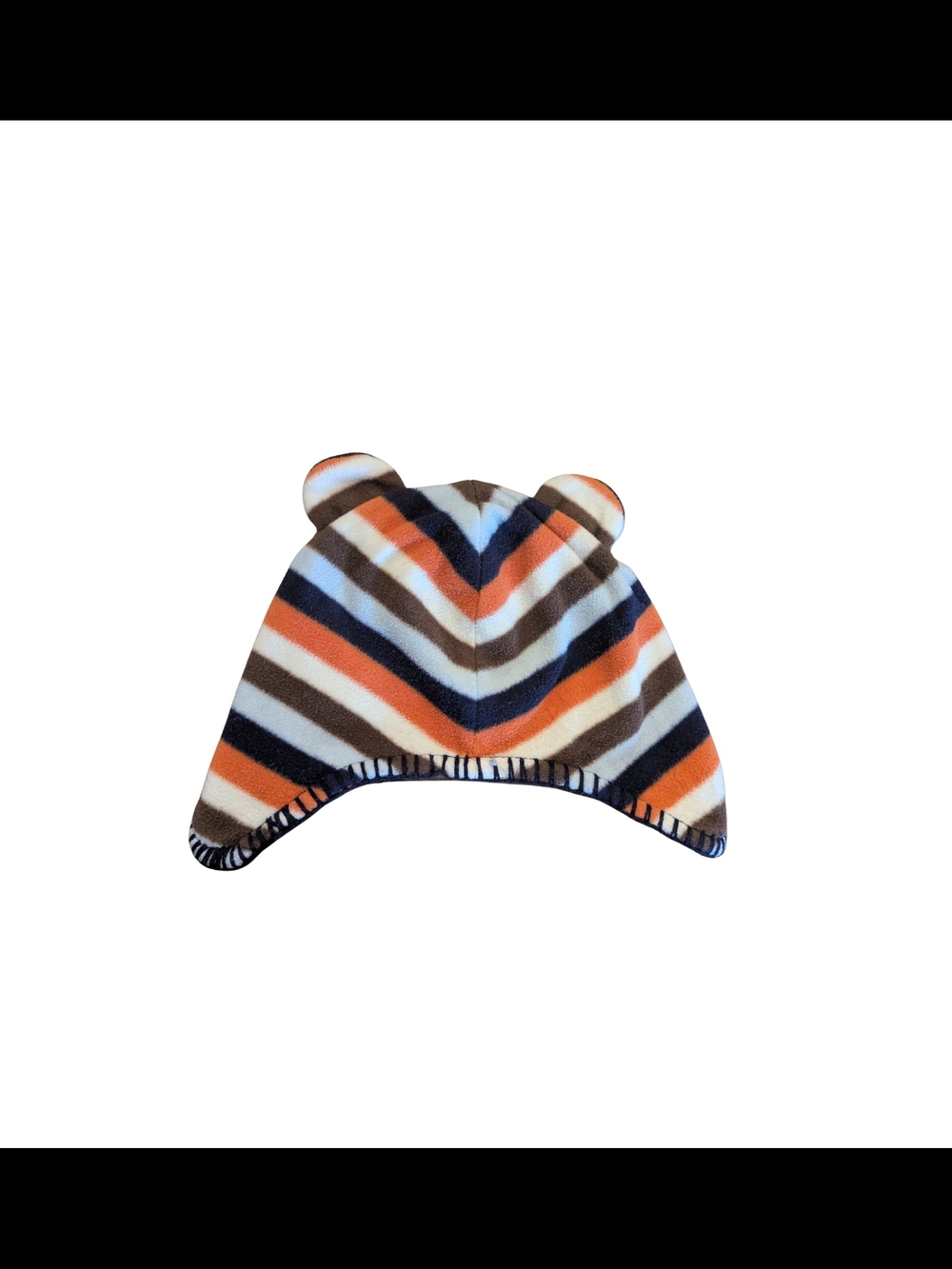 EUC Old Navy Baby 6-12 month fleece hat ears stripe orange blue